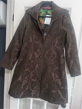 Desigual Women's Dark Brown Patterned Trench Coat